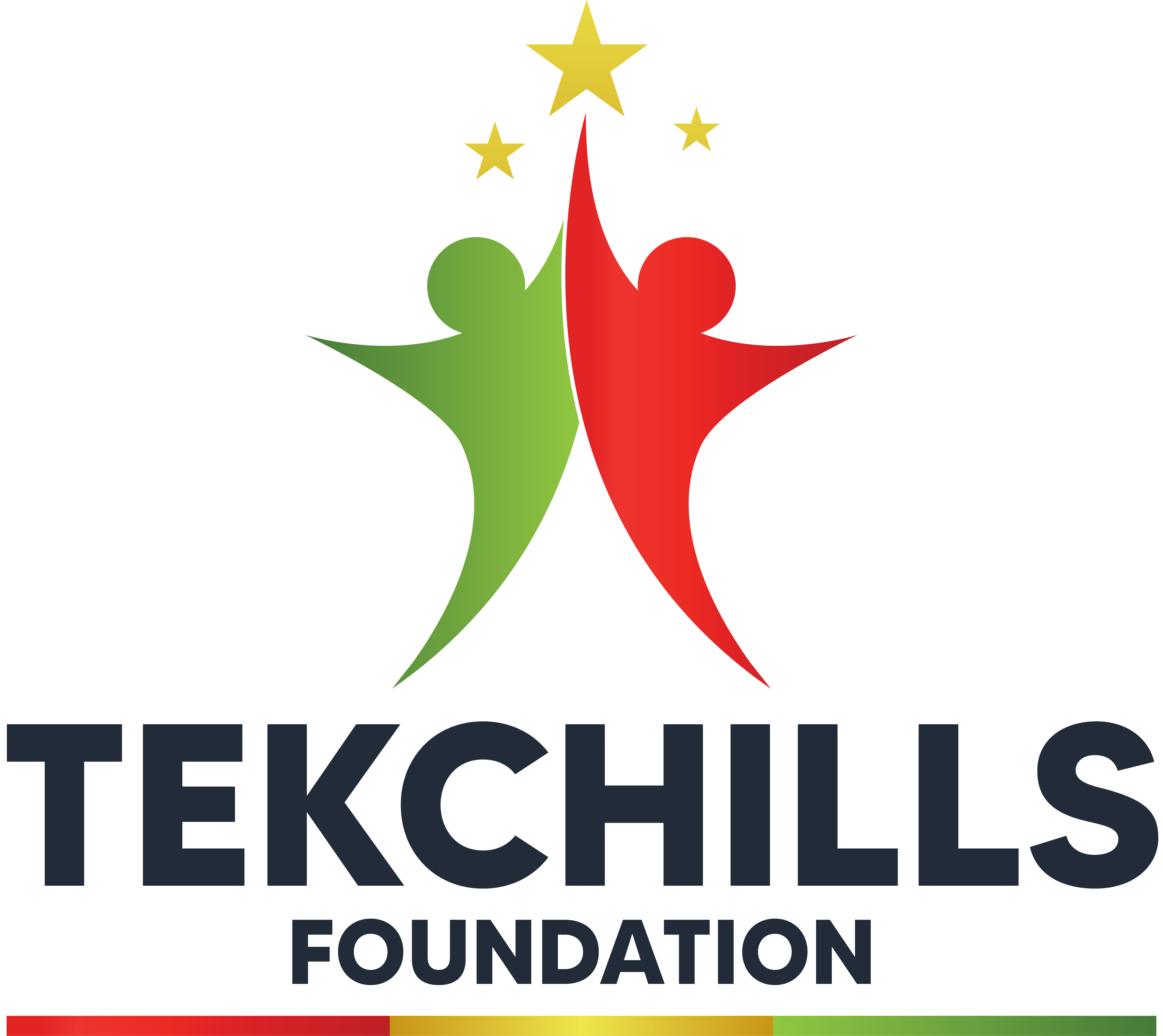 TEKCHILLS Foundation logo from November 2021: two figures in green and red beneath a gold star